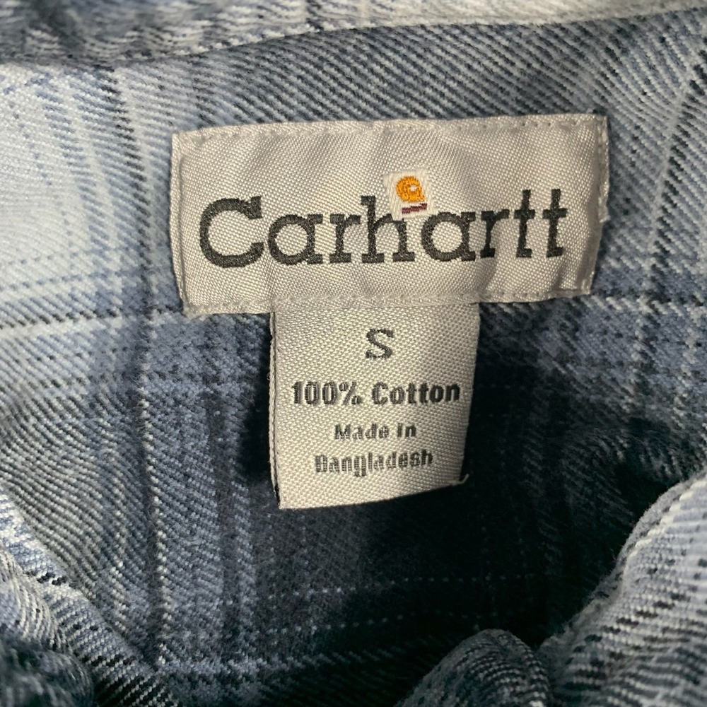 Carhartt Shirt Mens S Blue Plaid Flannel Cotton Long Sleeve Heavyweight Grunge - Picture 2 of 11